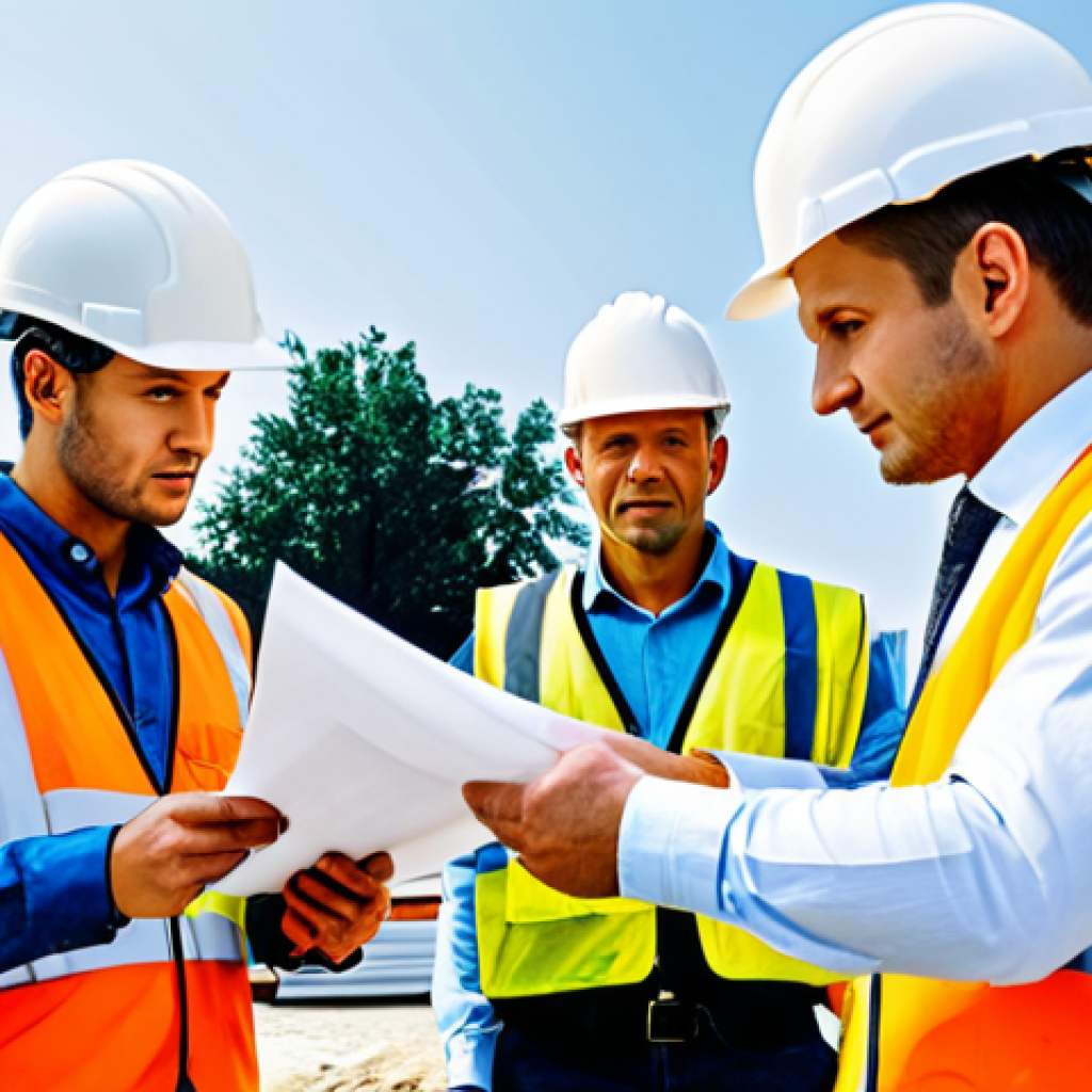 건설 프로젝트 일정 관리 사례 - **

"A team of diverse construction workers in hard hats and safety vests, reviewing blueprints at a...