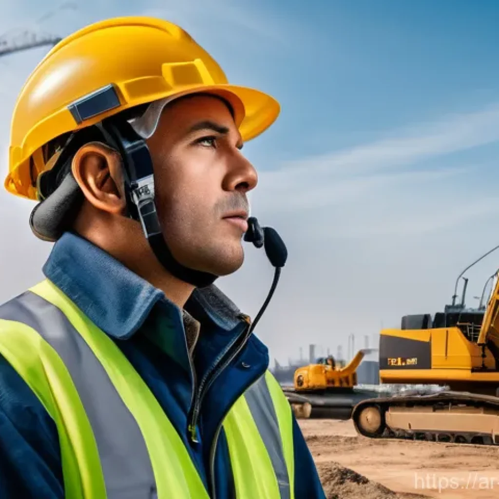 건축 시공 리스크 관리 - " A heavy machinery operator (wearing a helmet with communication gear) is shown safely maneuvering ...