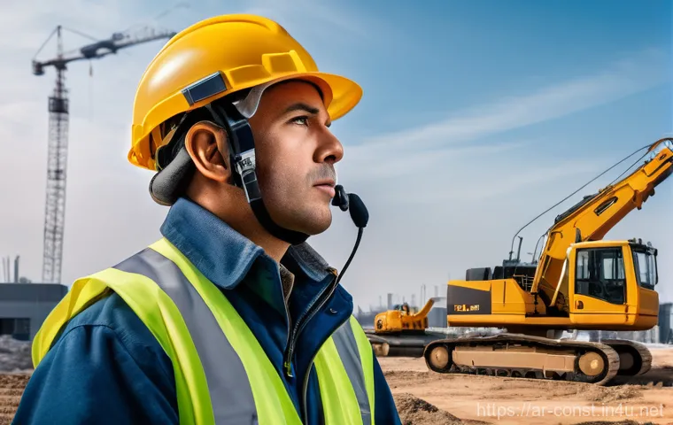 건축 시공 리스크 관리 - " A heavy machinery operator (wearing a helmet with communication gear) is shown safely maneuvering ...