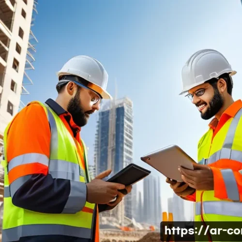 시공현장에서 발생한 업무 사례 - A detailed construction site scene in the Middle East during daytime, featuring a diverse team of en...