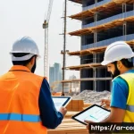 건축 시공 프로젝트 성공 사례 - A detailed construction site scene in the Middle East featuring diverse Arab engineers, workers, and...